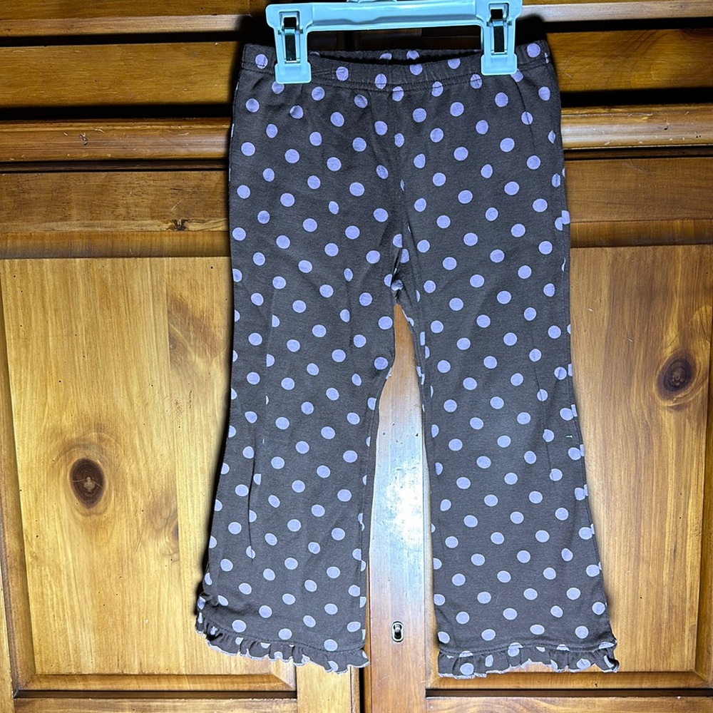 Green Cotton Girls Brown and Pink Polka Dot Leggings